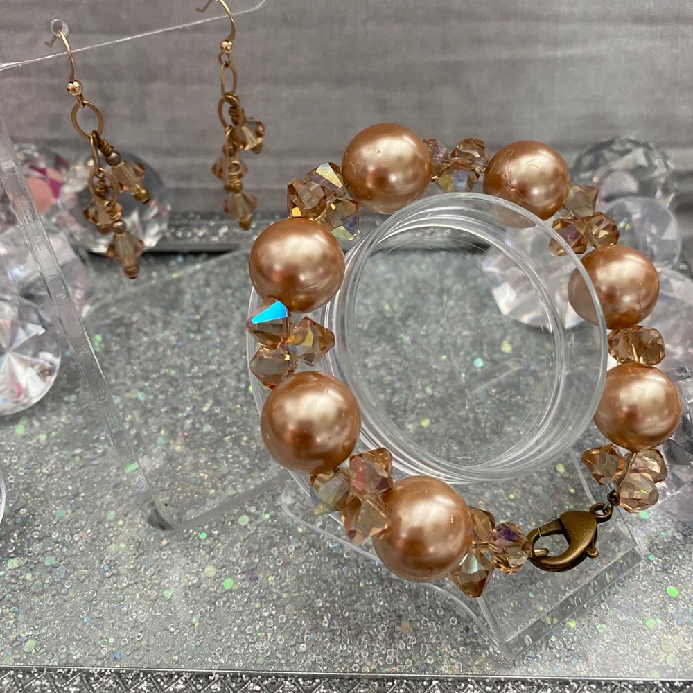 Gold Swarovski Crystal Bracelet & Earring Set